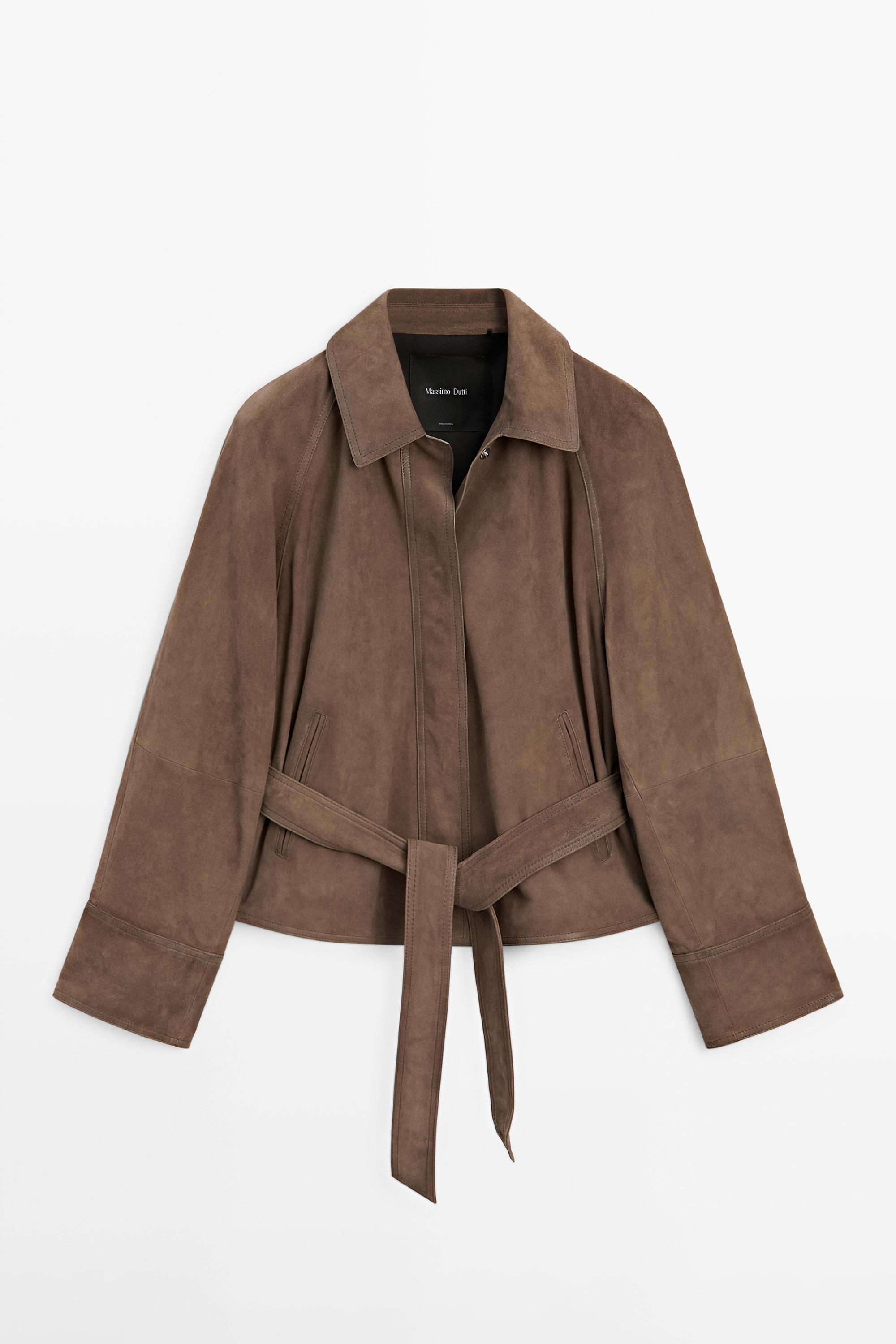 Veste ceinture en cuir effet daim
