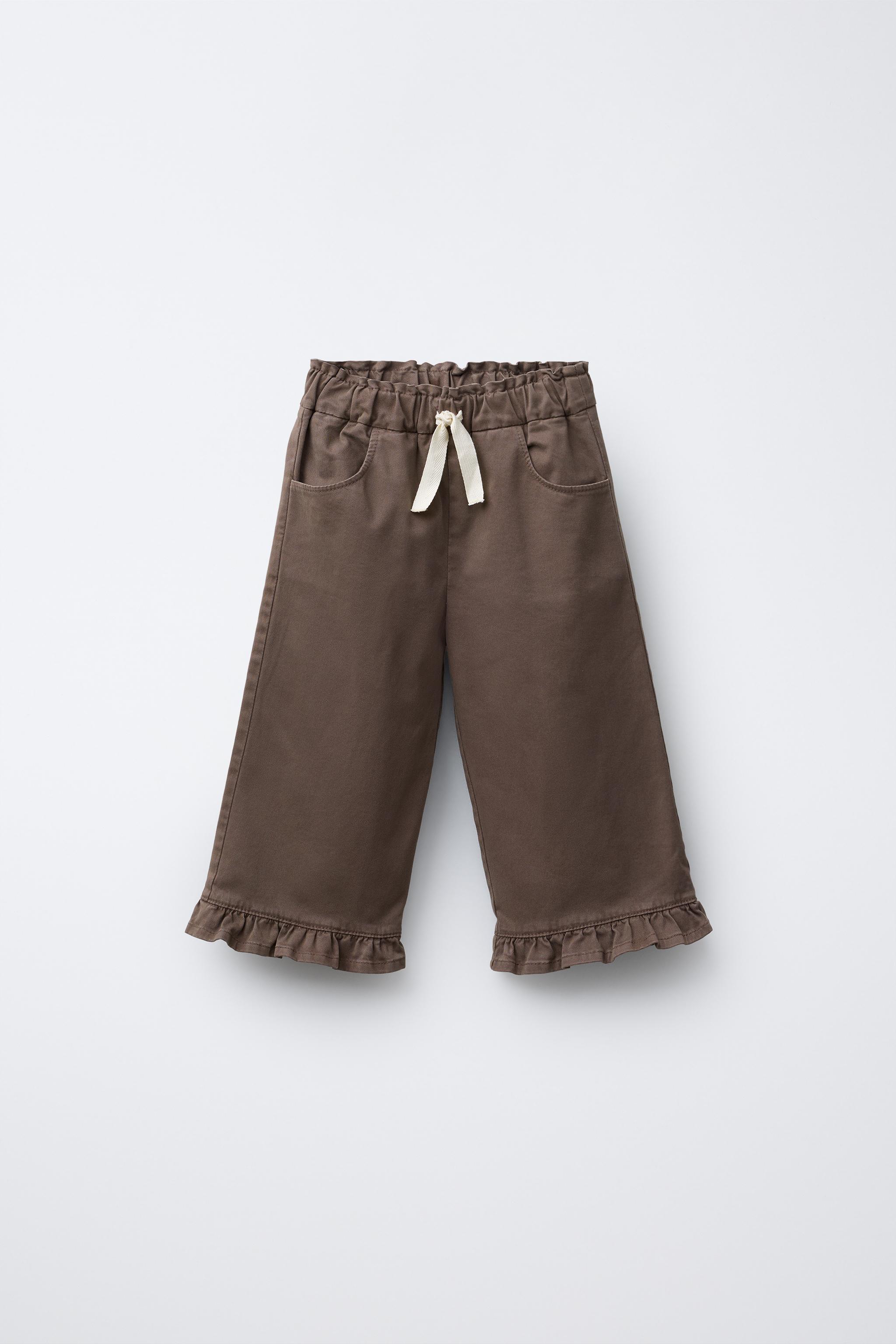 【未使用・タグ付】バックポケットバギーパンツ/ブラウン フリル付きバギーパンツ - ブラウン | ZARA Japan / 日本