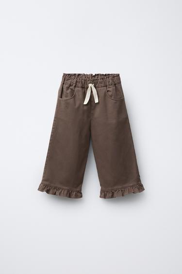 PANTALÓN BAGGY VOLANTES - Marrón de Zara - Imagen 0
