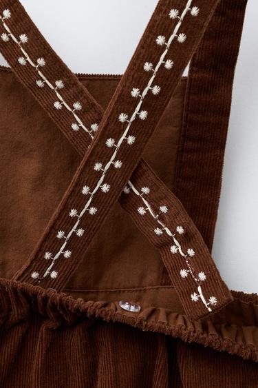 EMBROIDERED CORDUROY PINAFORE DRESS - Brown by Zara - Image 3