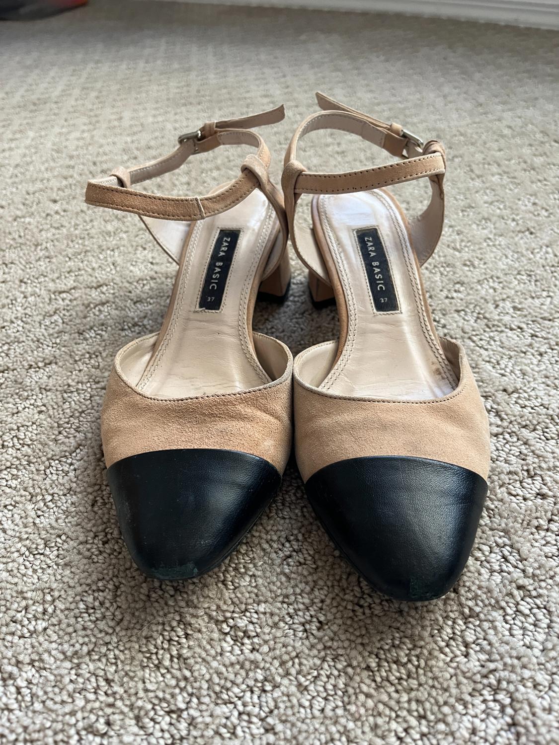 COMBINED MID-HEEL LEATHER SLINGBACK SHOES - Image 2