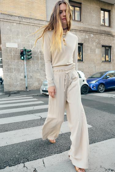 PANTALÓN PIJAMERO FLUIDO ZW COLLECTION - Arena de Zara