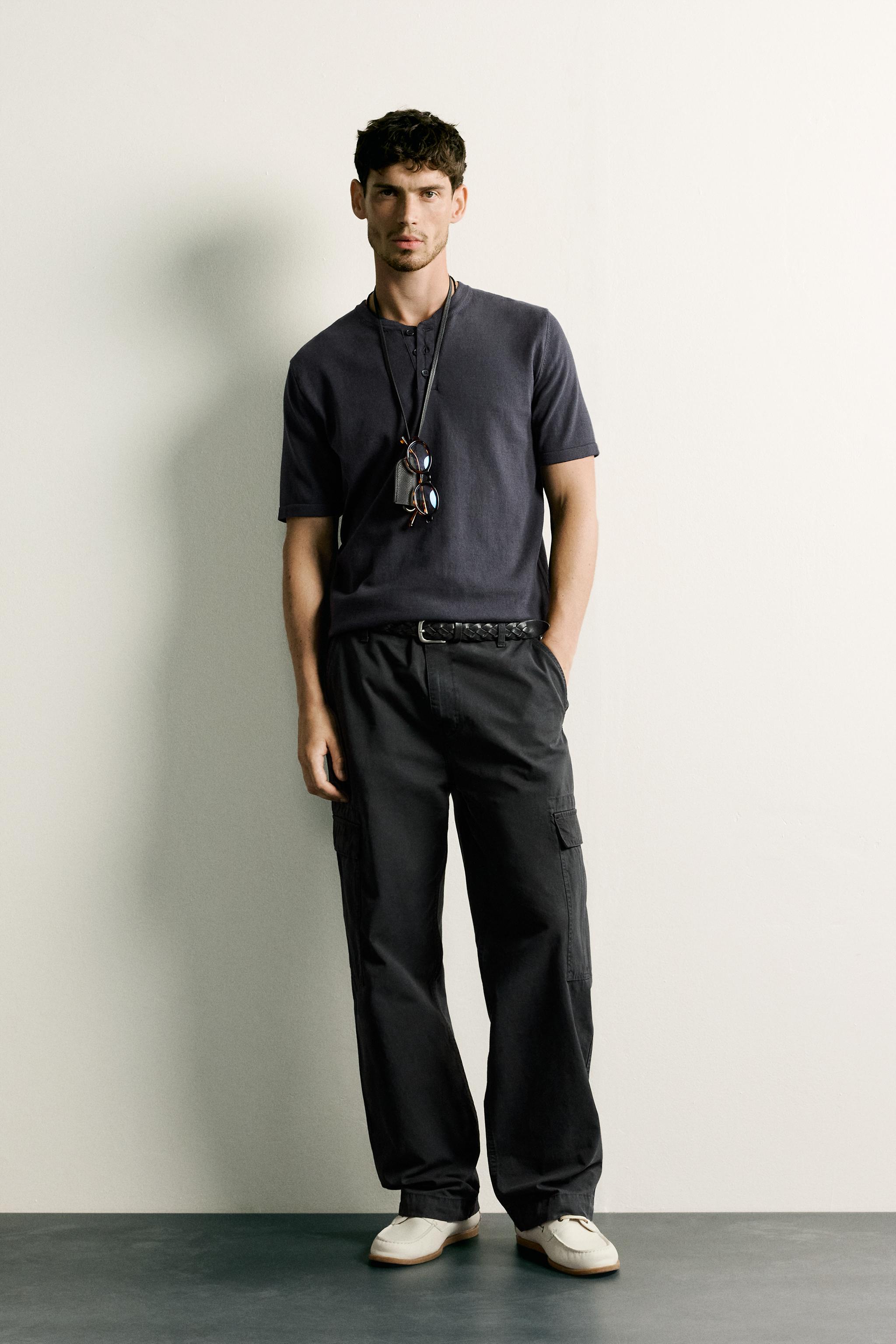 ニットヘンリーネックTシャツ - ネイビーブルー | ZARA Japan / 日本