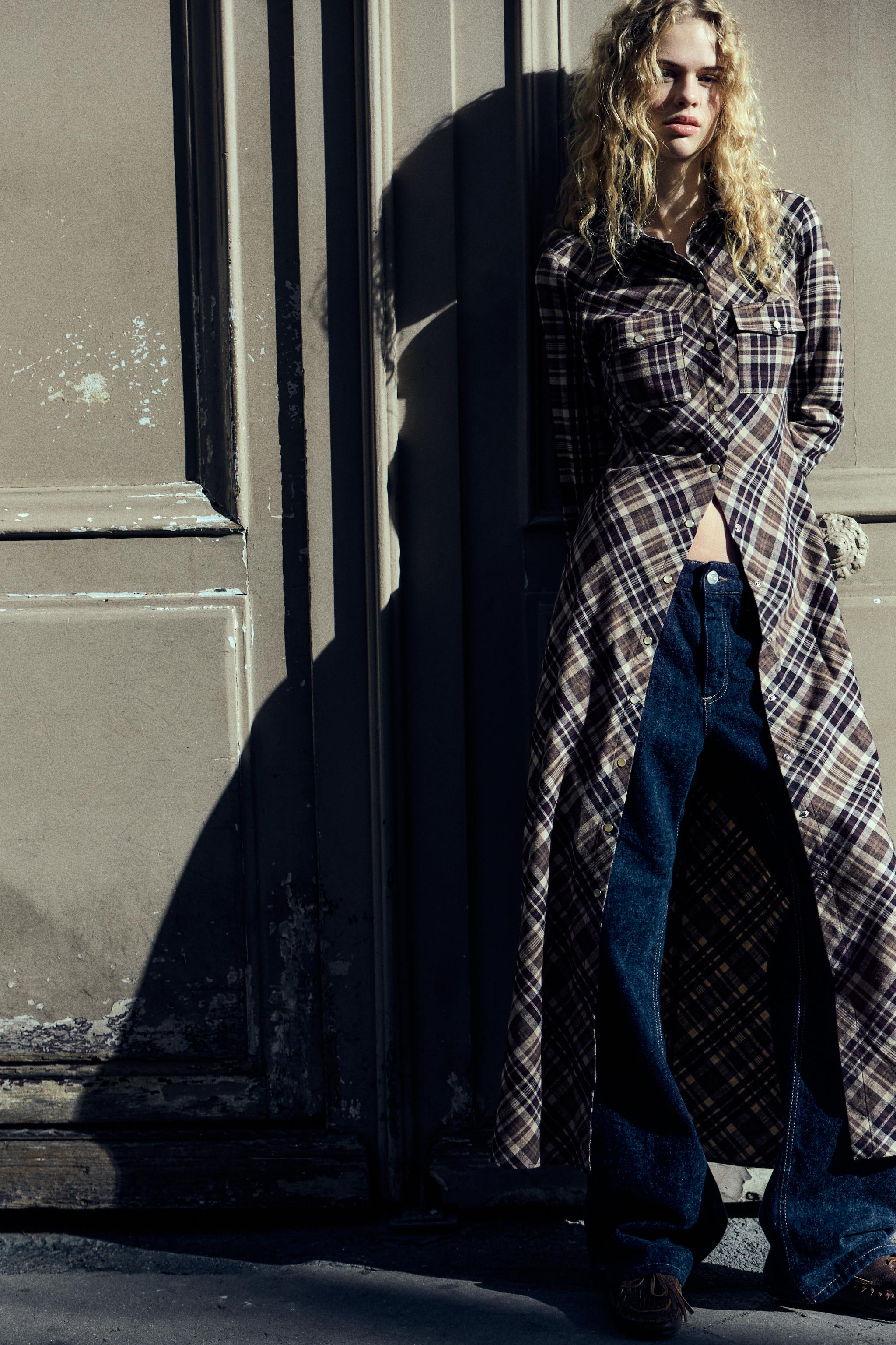 Long check shirt dress on sale