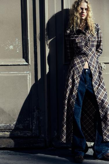 CHECK SHIRT DRESS - Khaki by Zara