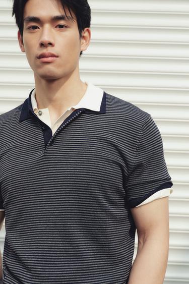 Zara 標準版型針織 POLO 衫 - 條紋