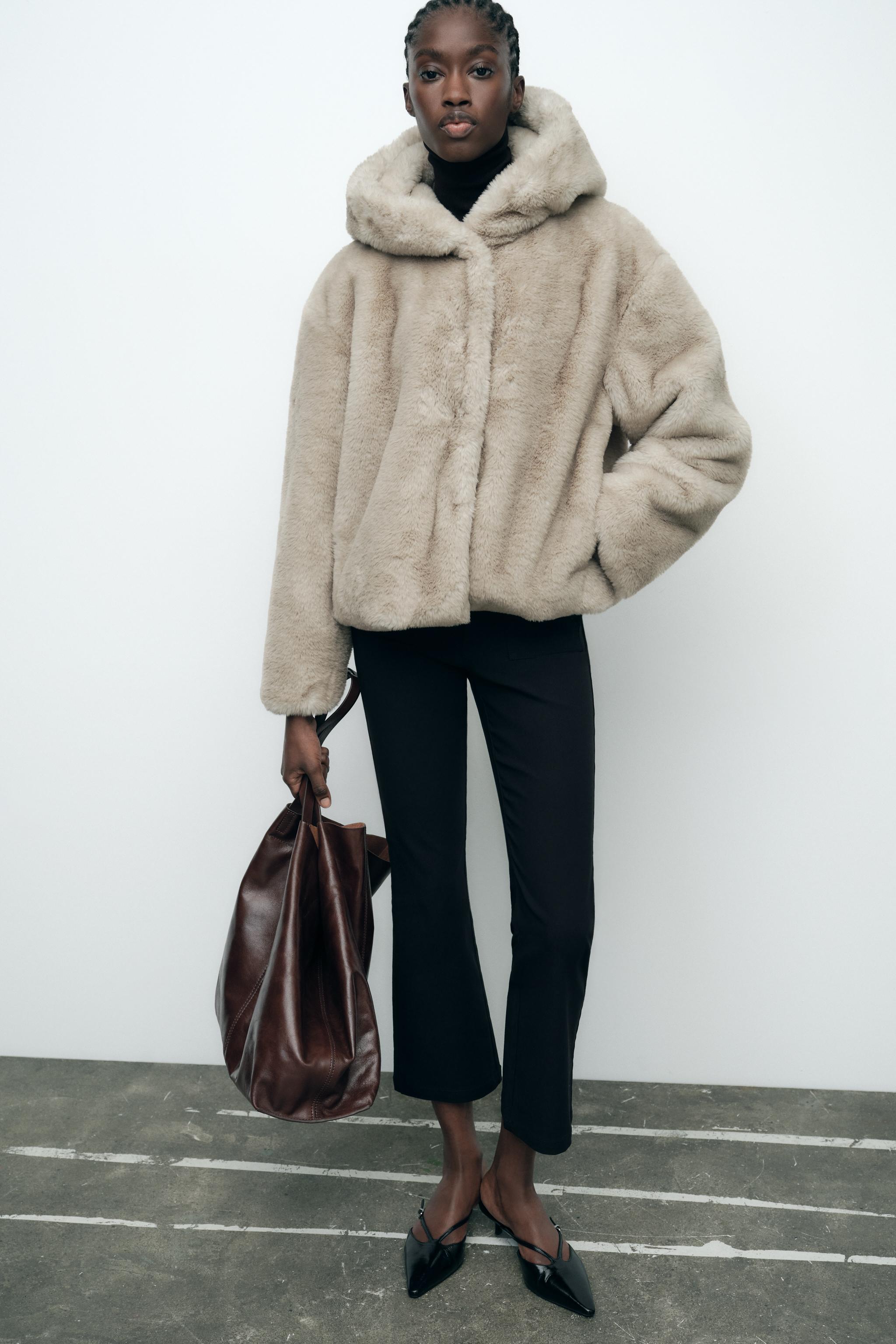 Faux fur coat womens zara on sale