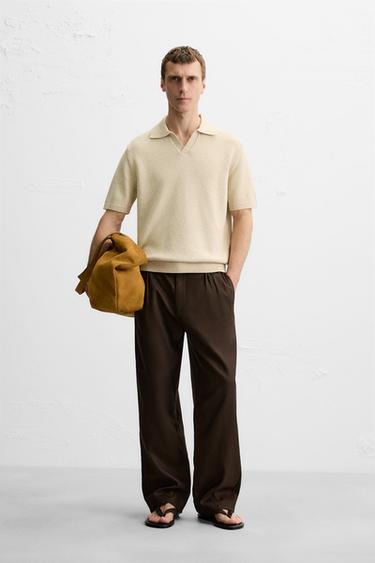 TEXTURED KNIT POLO SHIRT - camel by Zara - Image 0