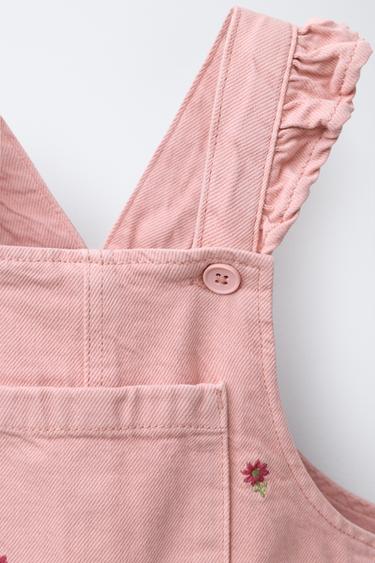 TWILL DUNGAREES WITH EMBROIDERED FLOWERS - Pink by Zara - Image 2