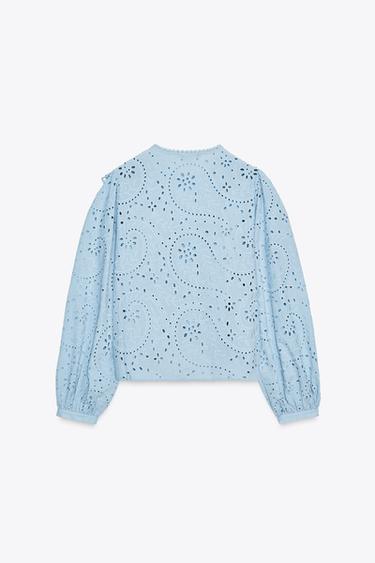 CHEMISE BRODERIES PERFORÉES - Bleu pastel de Zara - Image 7
