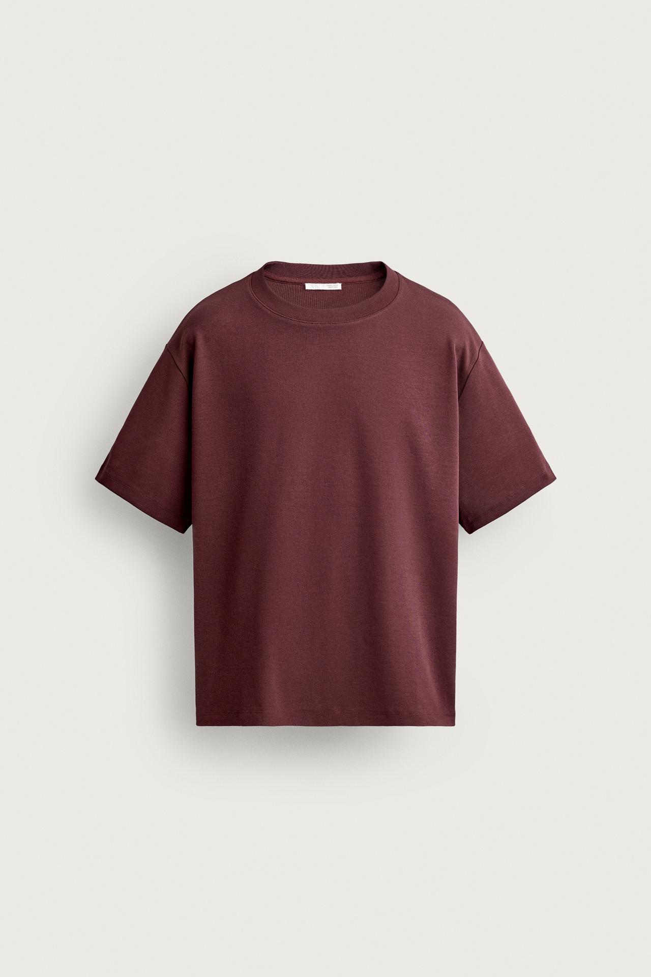 COMPACT RIBBED RELAXED-FIT T-SHIRT — Dark maroon