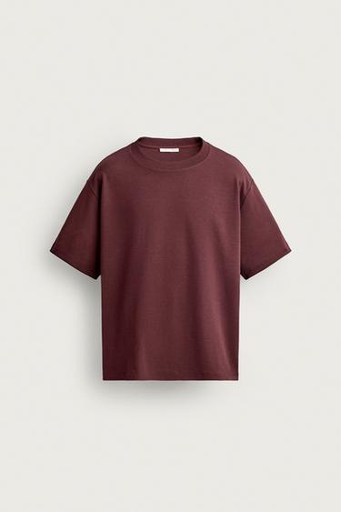 COMPACT RIBBED RELAXED FIT T-SHIRT - Burgundy by Zara