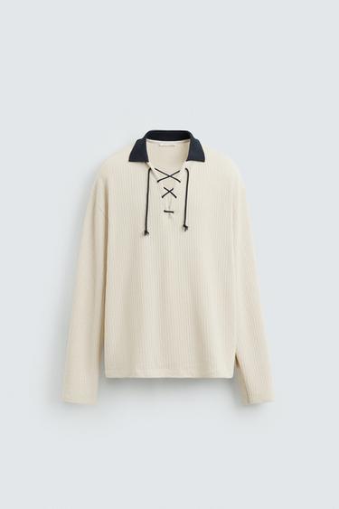 TEXTURED SWEATSHIRT WITH DRAWSTRING - Ecru by Zara - Image 6