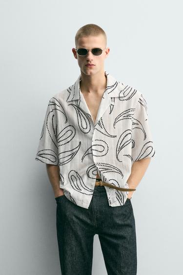 Zara KOŠULJA OD ŽAKARA S KAŠMIRSKIM UZORKOM – Bijela