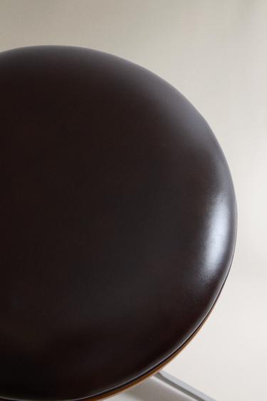 LEATHER AND STAINLESS STEEL STOOL - Chocolate brown by Zara - Image 1