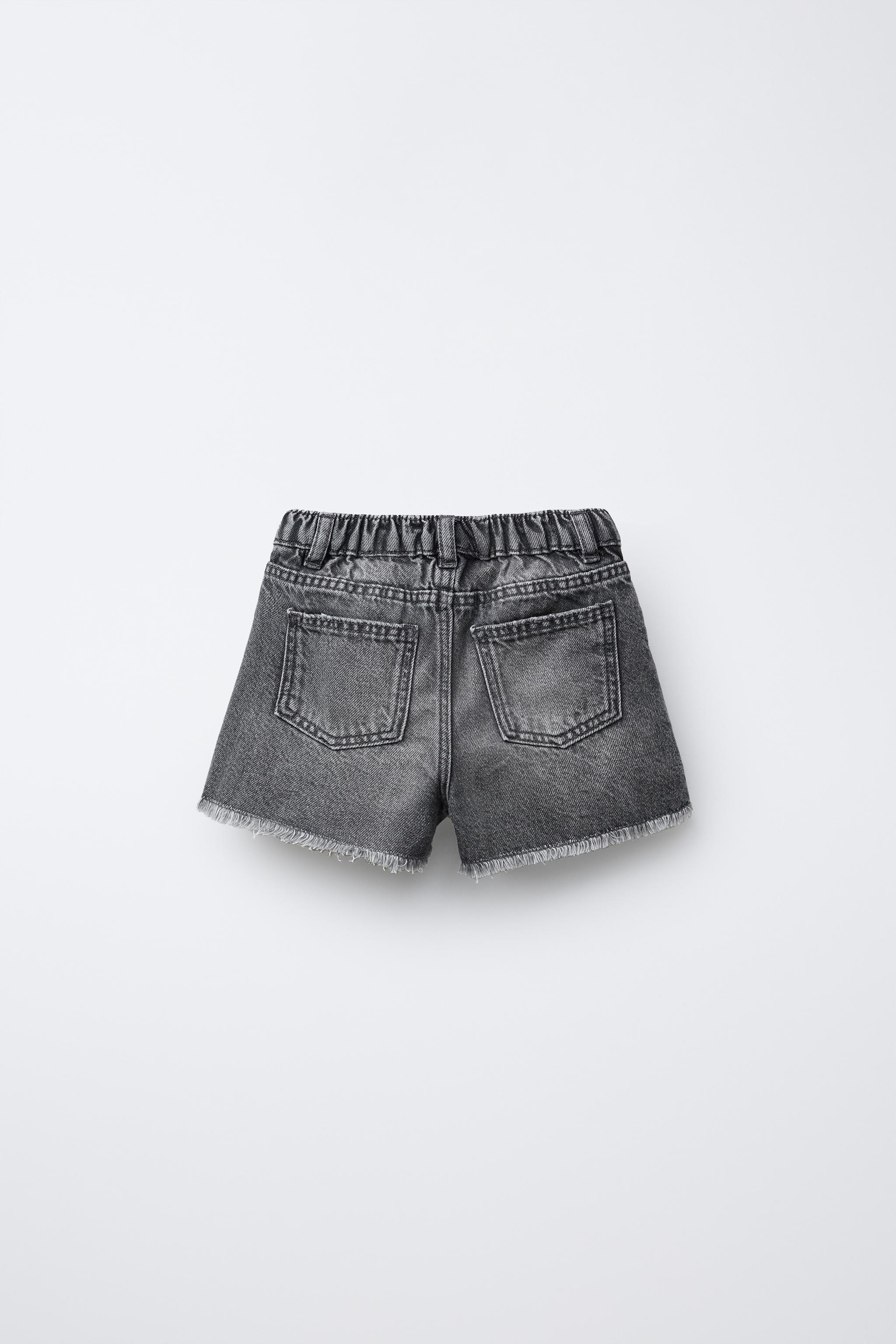 RIPPED HIGH-WAIST DENIM BERMUDA SHORTS Mid-blue ZARA India