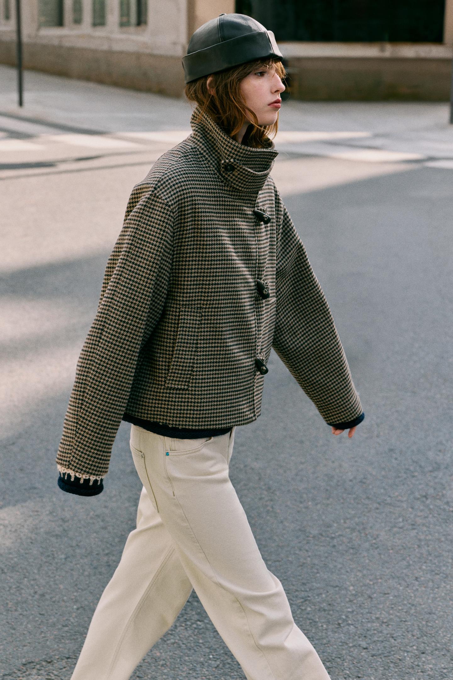 Женская куртка Zara Houndstooth Frog Fastening, цвет: Серый — фото 4