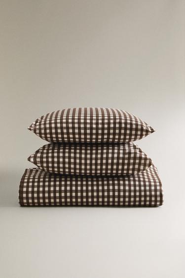 Zara PLAID DUVET COVER - Brown