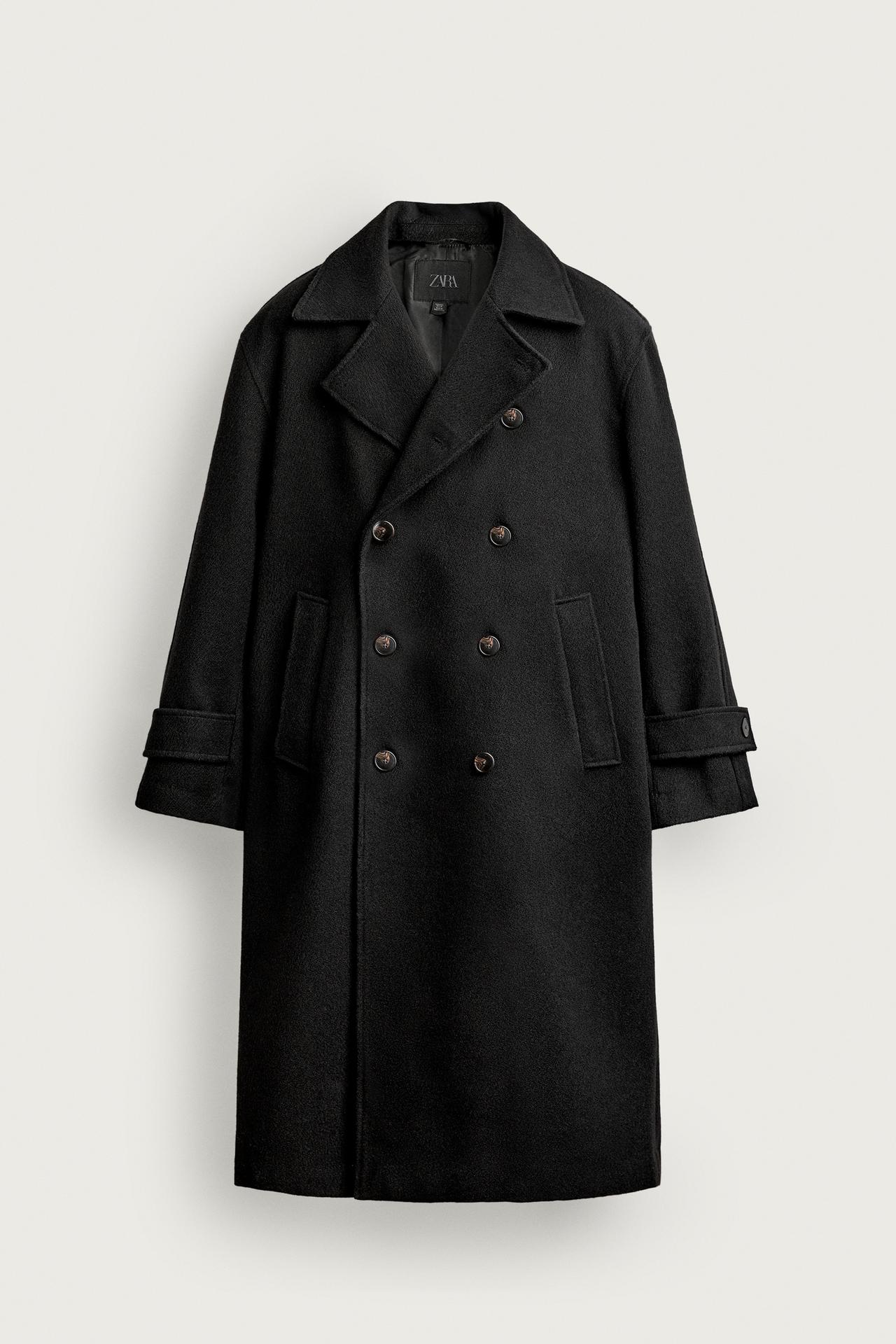 RELAXED-FIT DOUBLE-BREASTED COAT — Black