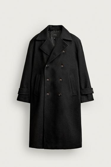 RELAXED-FIT DOUBLE-BREASTED COAT — Black 1