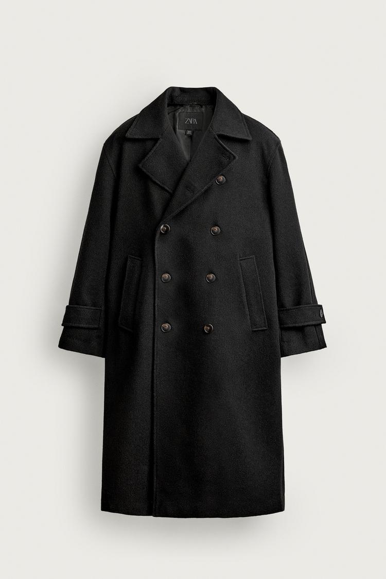 RELAXED-FIT DOUBLE-BREASTED COAT — Black