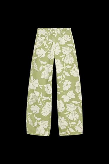 Zara Z1975 STRAIGHT HIGH RISE FULL LENGTH PRINTED JEANS - Ecru / Khaki - Image 0