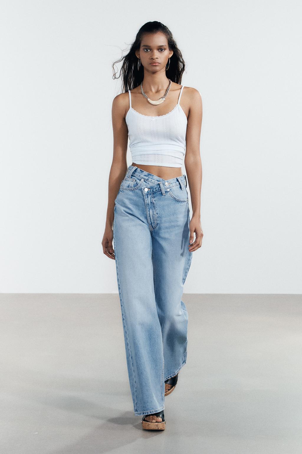 JEANS TRF WIDE LEG CINTURA CRUZADA TIRO ALTO