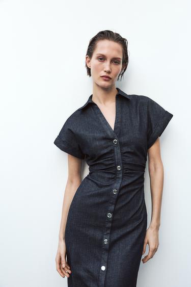 ROBE Z1975 MI-LONGUE EN JEAN - Bleu de Zara