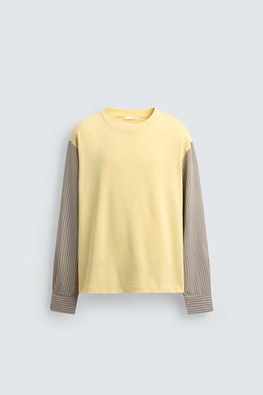 Zara MAJICA RELAXED FIT KONTRASTNIH RUKAVA – svetložuta