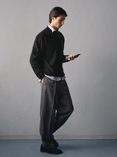 Zara Cotton blend knit sweater with mock turtleneck - Black