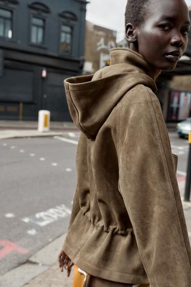 HOODED FAUX SUEDE JACKET - Light khaki by Zara - Image 4