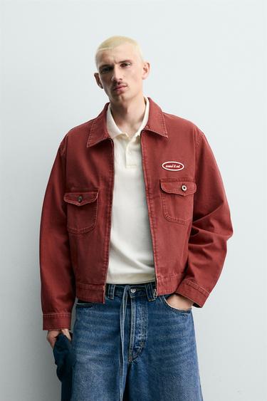 CAZADORA CROPPED FIT PARCHE - Rojo de Zara