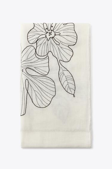 PAÑUELO ALGODÓN BORDADO FLORES - Crudo de Zara