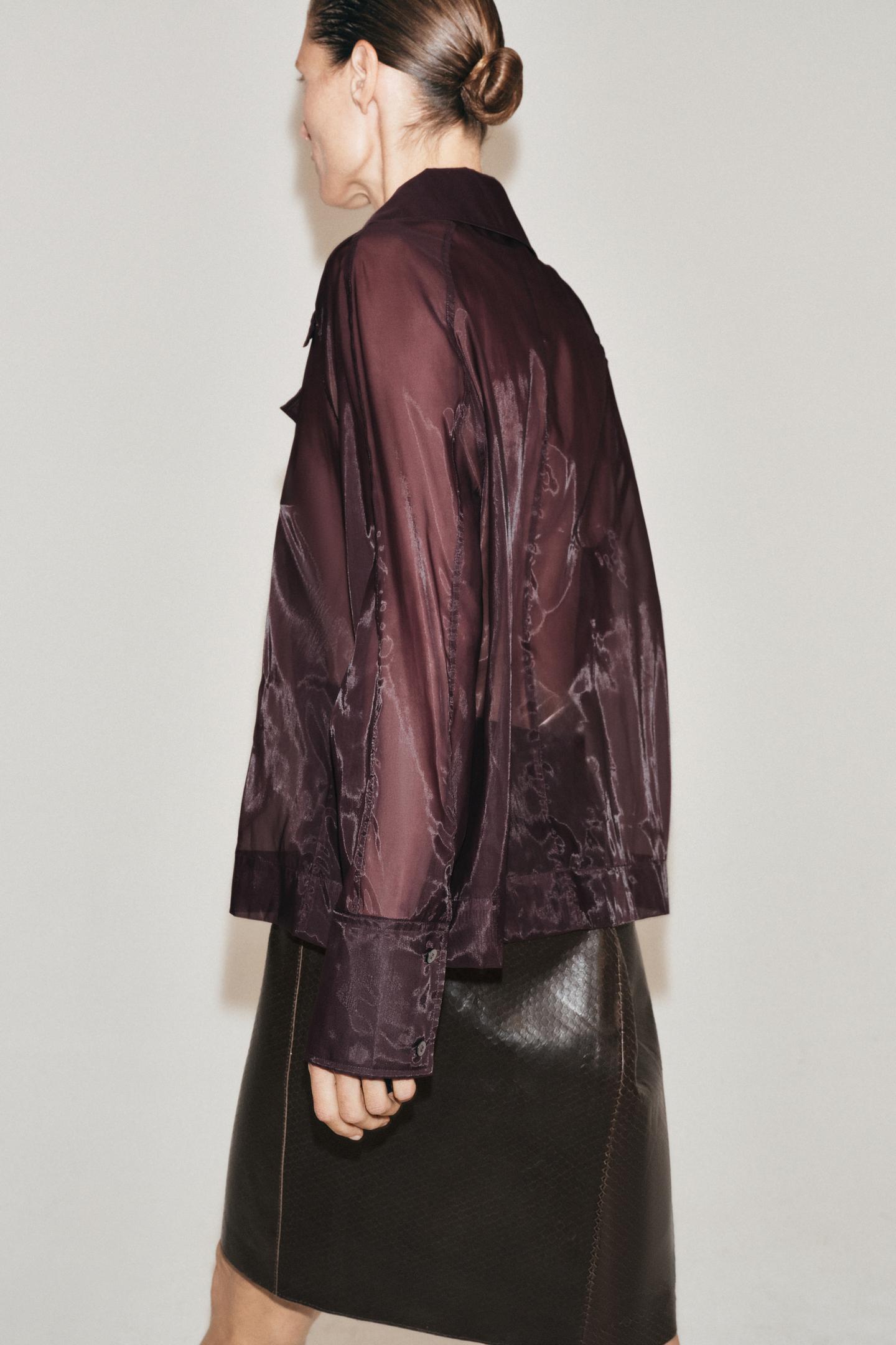 Женская рубашка Zara ZW Collection Organza, цвет: Бордовый — фото 3