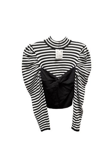 STRIPED CROPPED SHIRT WITH PUFFED LONG SLEEVE