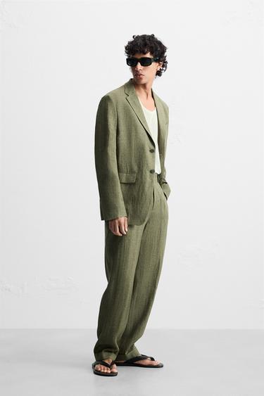 PANTALON DE COSTUME 100 % LIN - Kaki foncé de Zara - Image 3