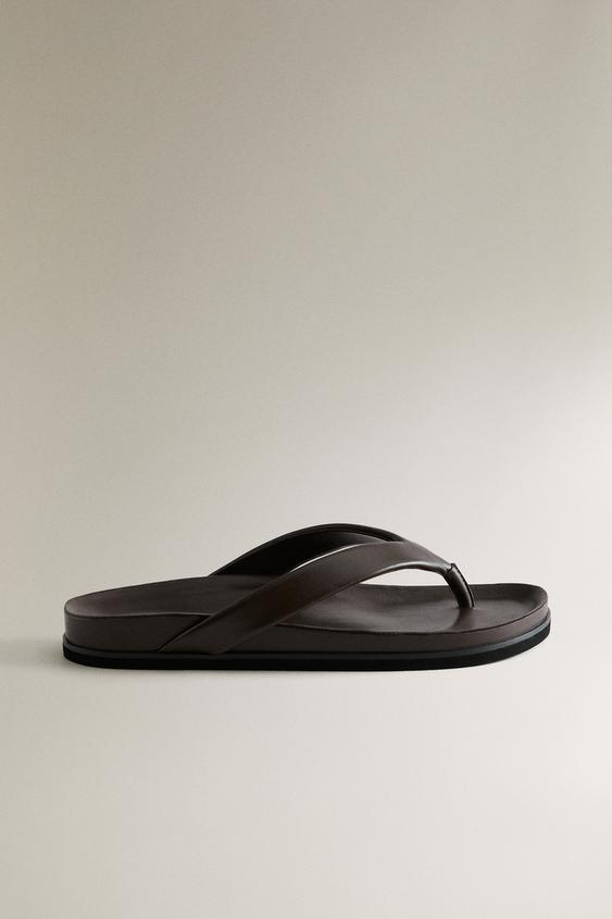 Zara KOŽNE SANDALE S KAIŠEVIMA – Boja čokolade – Slika 0