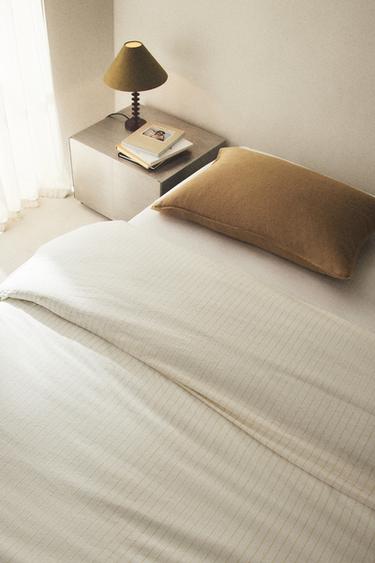 STRIPED WASHED COTTON DUVET COVER - Yellow by Zara