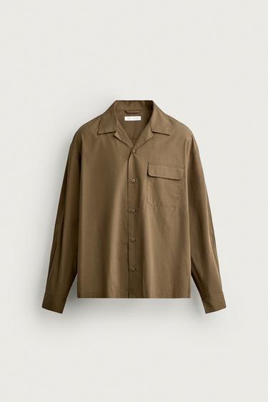 Zara 萊賽爾纖維/棉質寬鬆版襯衫 - 中卡其色
