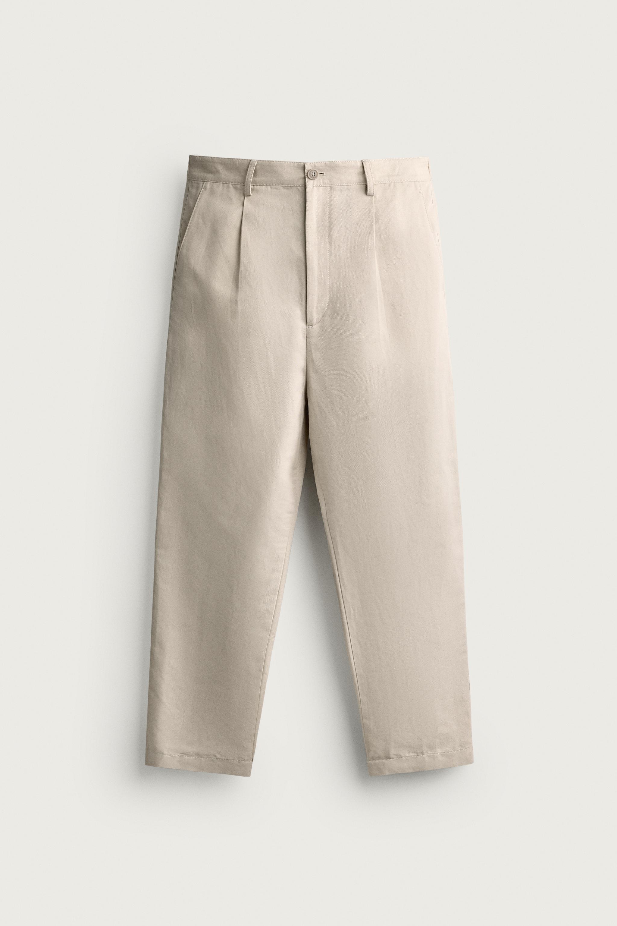 COTTON-LINEN RELAXED FIT PANTS — Ecru