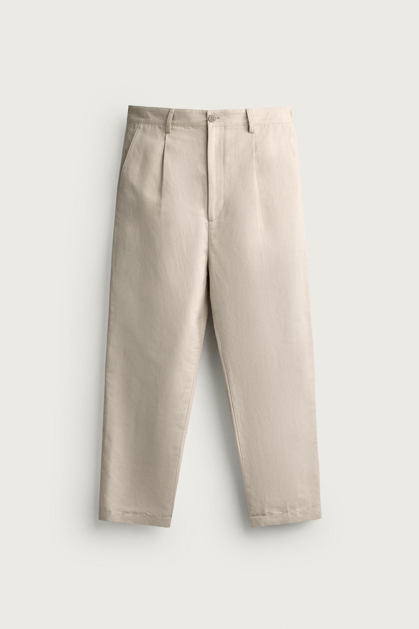 Мужские брюки Zara Cotton-Linen Relaxed Fit, цвет: Экрю — фото 5