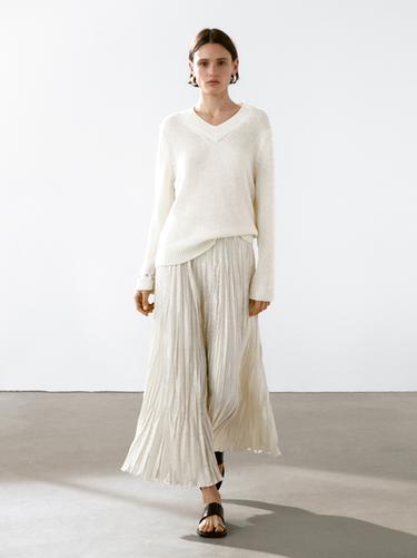 Zara Flowing pleated midi skirt - Oyster-white
