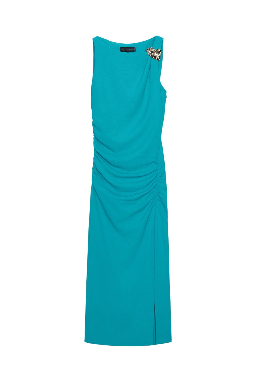 GOLD APPLIQUE DRAPED MIDI DRESS - image 3