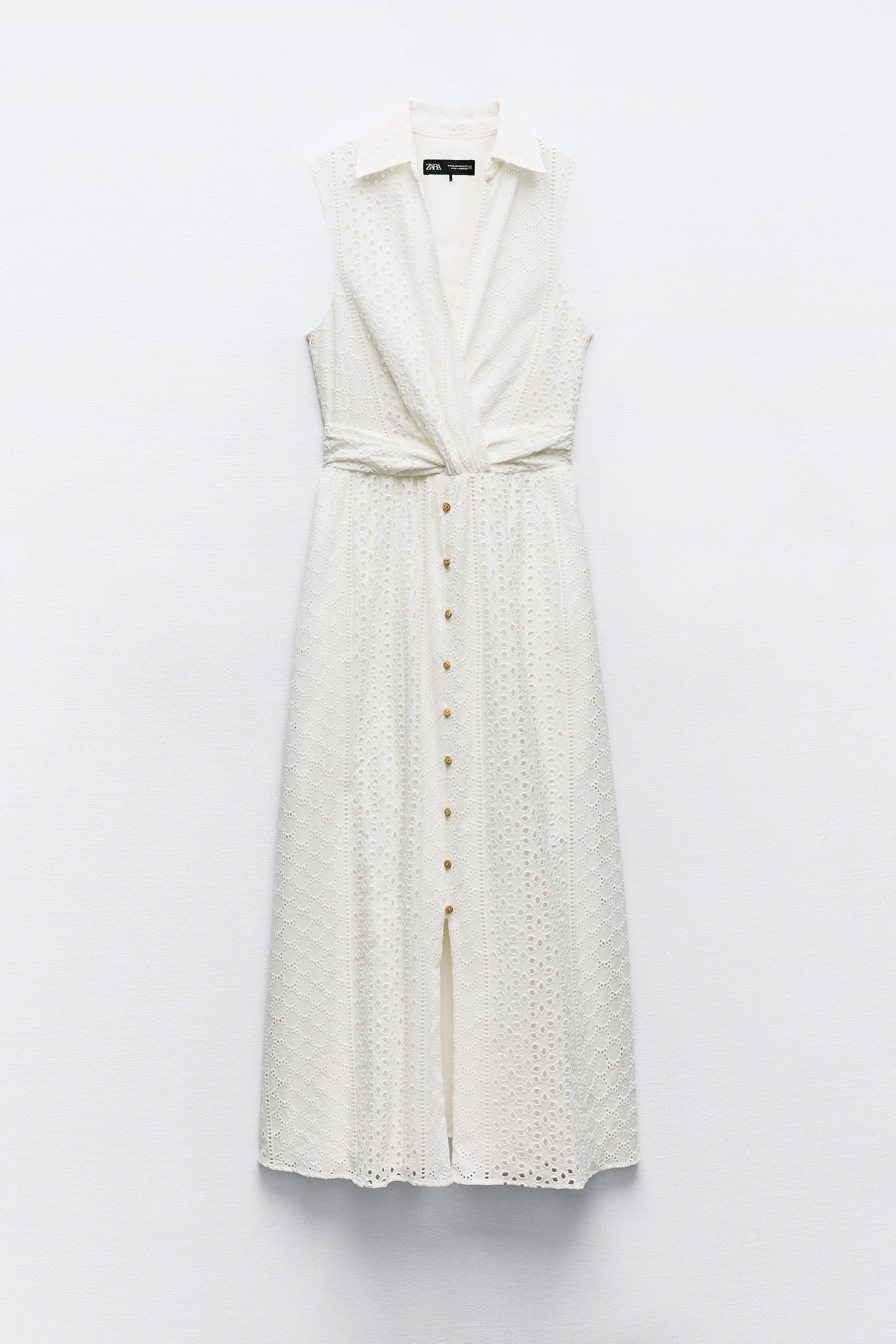 NWT Zara Openwork Embroidered White Dress Sz S Spring Summer SOLDOUT