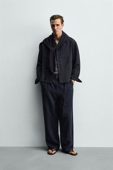 KEMEJA RELAXED FIT 100% LINEN KANTONG LIPIT - Biru navy dari Zara