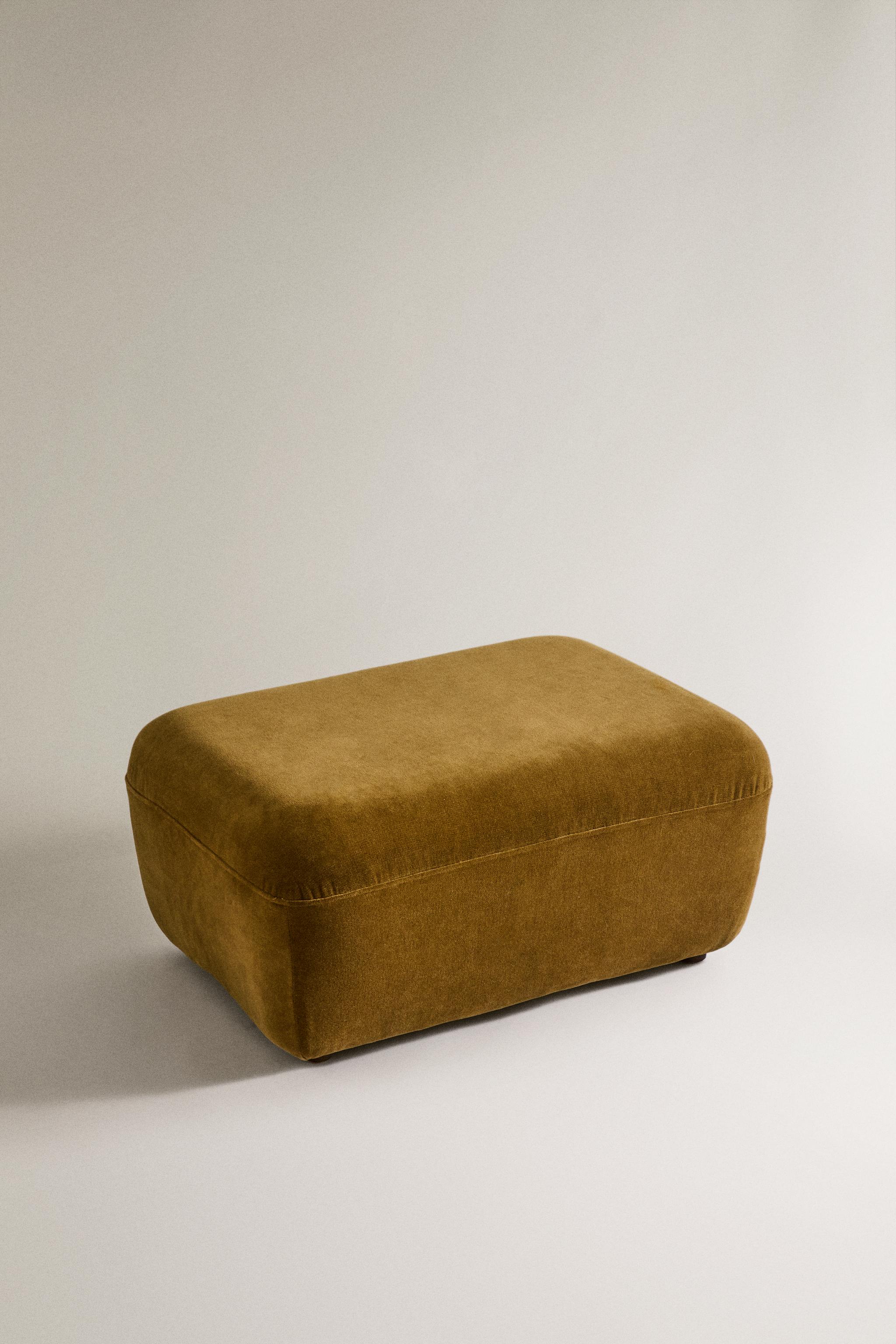 VELVET FOOTSTOOL — Olive green