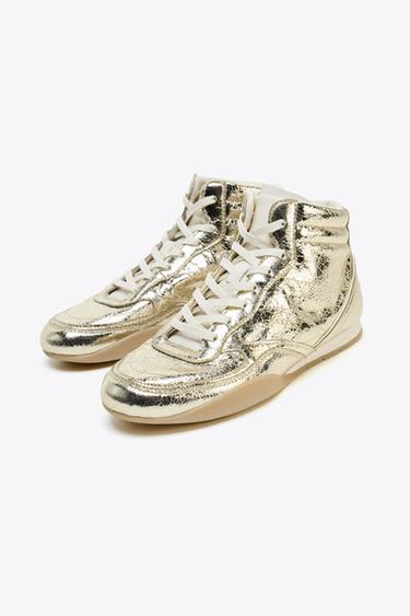 METALLIC-EFFECT HIGH-TOP TRAINERS - Gold by Zara - Image 2