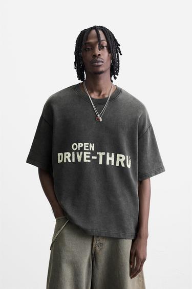 WASHED GRAPHIC PRINT SWEATSHIRT - Dark anthracite by Zara