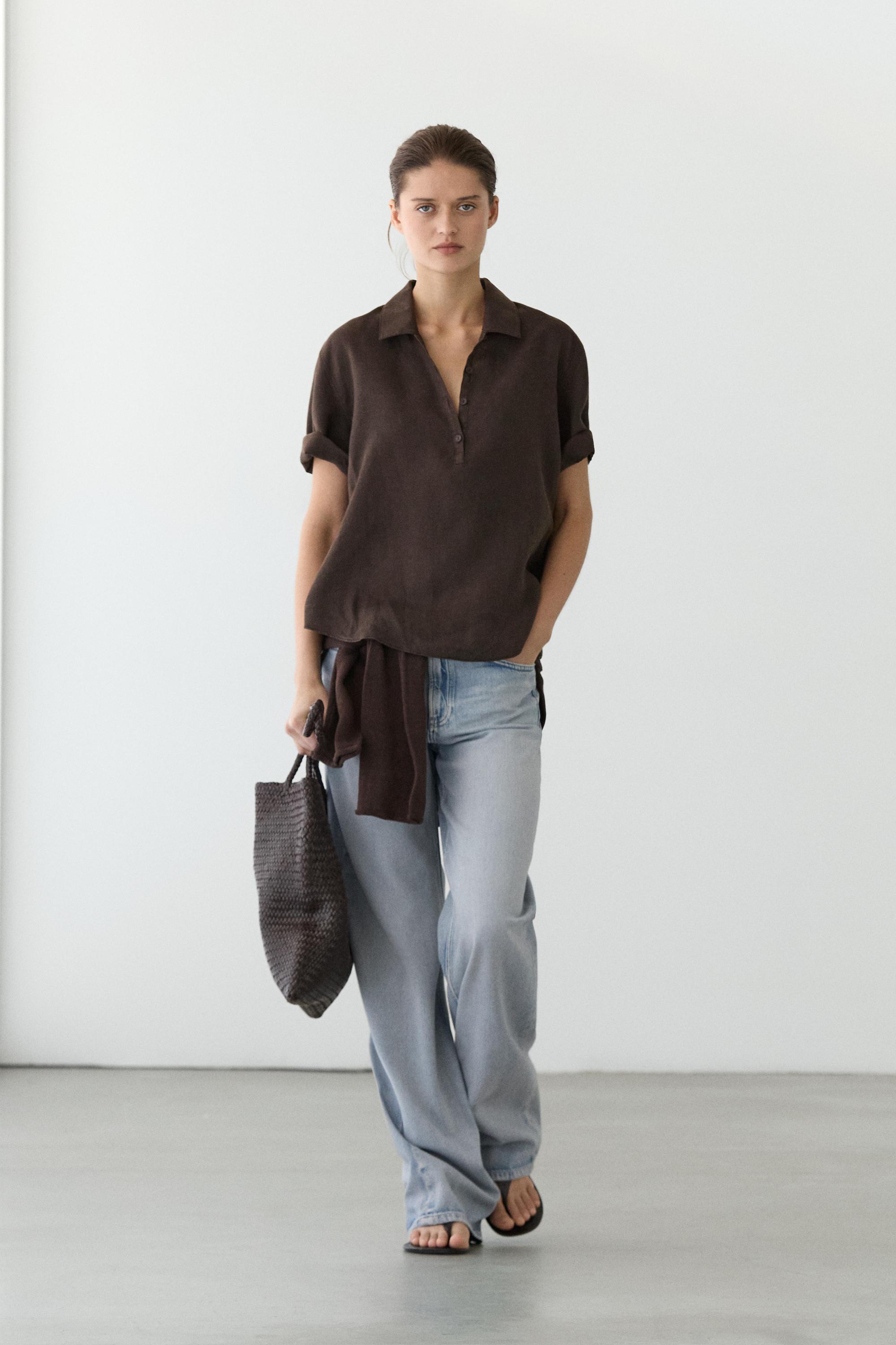 Blouse col polo lin