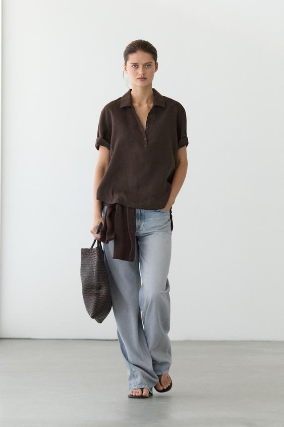 Linen blouse with polo collar from Zara - $90